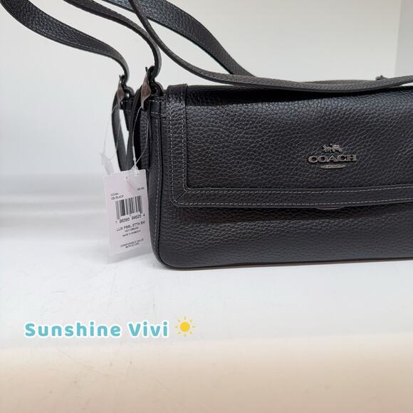 NWT Coach Etta Small Flap Shoulder Bag CCV64 Black Soft pebble leather - Picture 4 of 12